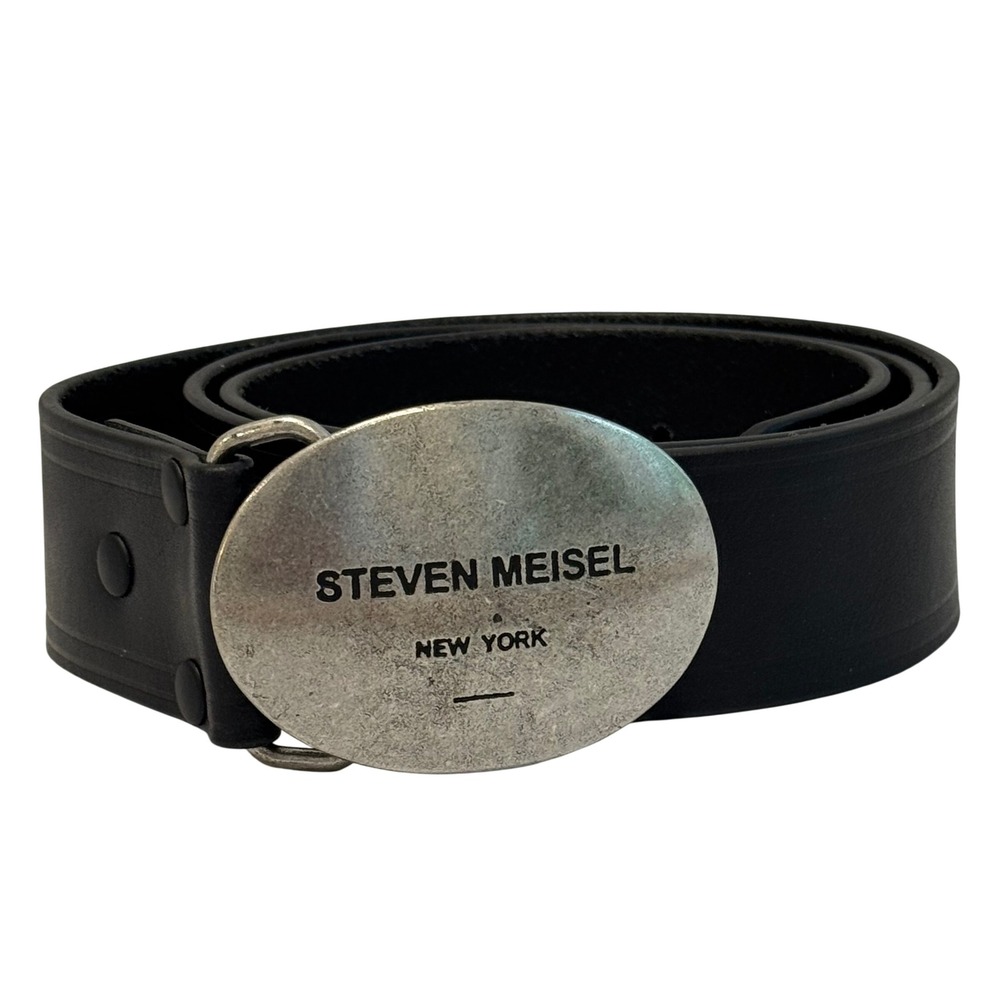 Zara Steven Meisel Belt Men's Size Medium 31-35 Black Leather Silver Oval Buckle